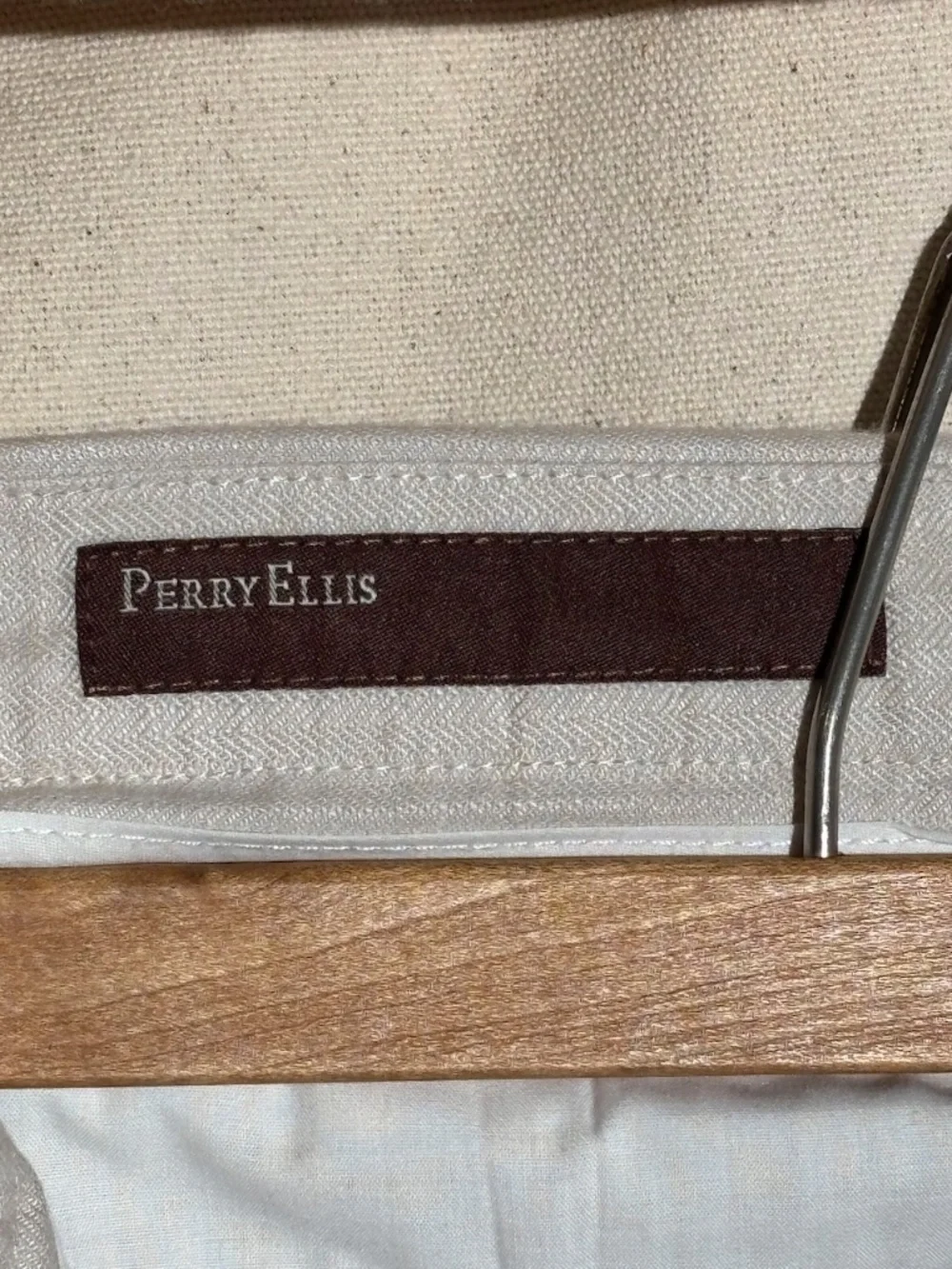 Men's Perry Ellis Linen Slacks 36/34 Full Leg Creme